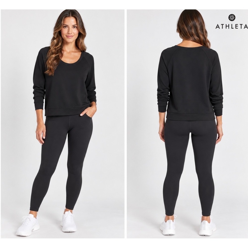 Athleta Seasoft Scoop Neck Sweatshirt Women's Small Black Pullover Modal Blend